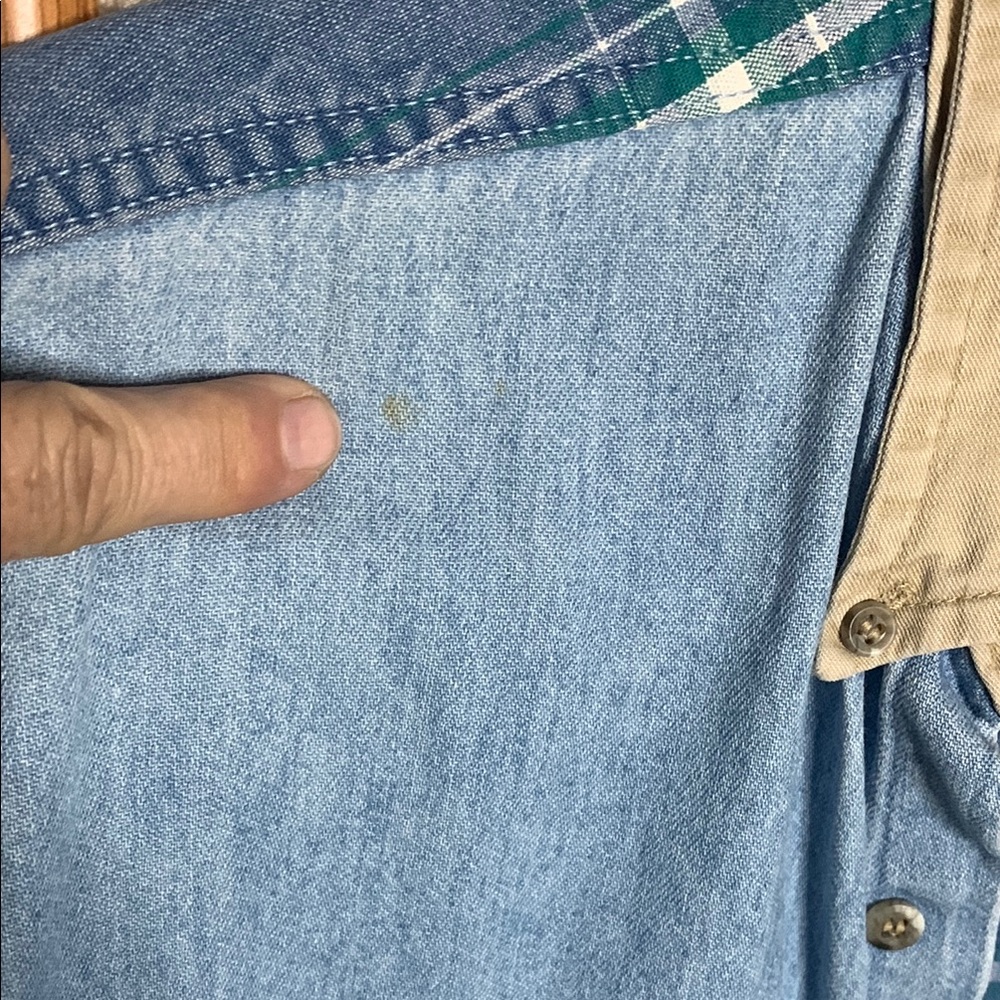 WRANGLER Vintage Denim Plaid Sleeveless Summer Work Button Down Shirt - Picture 5 of 6